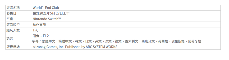 NS《世界终末俱乐部》中文实体盒装版5月27日上市