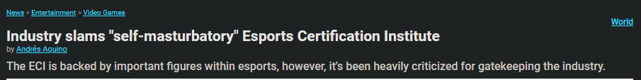 外国电竞认证组织ECI因舆论撤下专业认证项目