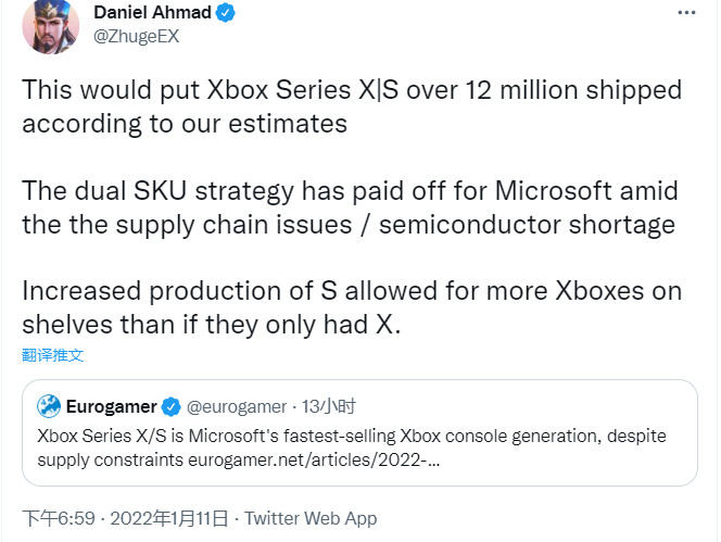 分析师：Xbox Series X|S目前销量超过了1200万台