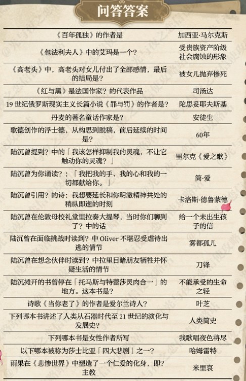 光与夜之恋书海文渊答案最新大全一览