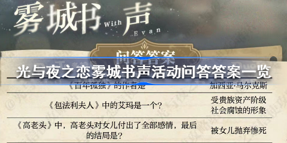 光与夜之恋雾城书声问答答案是什么-光与夜之恋雾城书声活动问答答案一览
