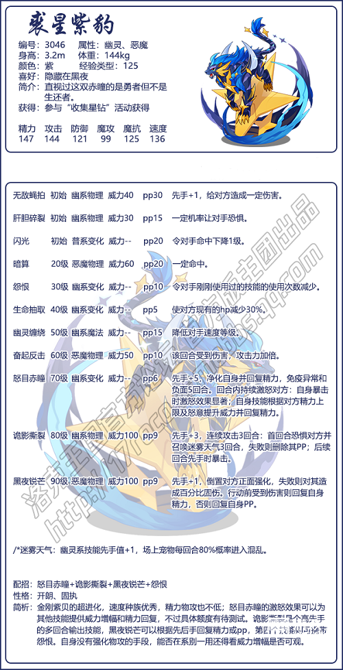 洛克王国裘星紫豹技能表