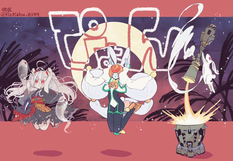 身边围绕着幽灵兔子的幽鬼兔插画图片