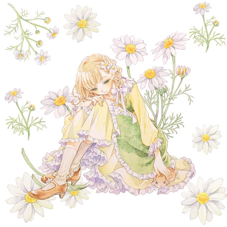 超美的pixiv手绘水彩女孩插画图片