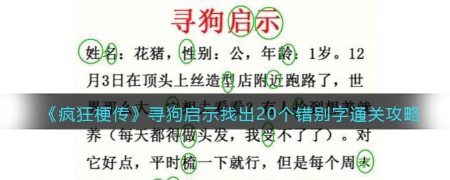 《疯狂梗传》寻狗启示​找出20个错别字​通关攻略