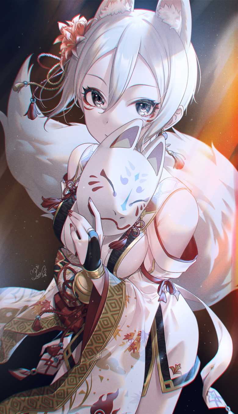 妖媚的狐狸面具人物插画图片