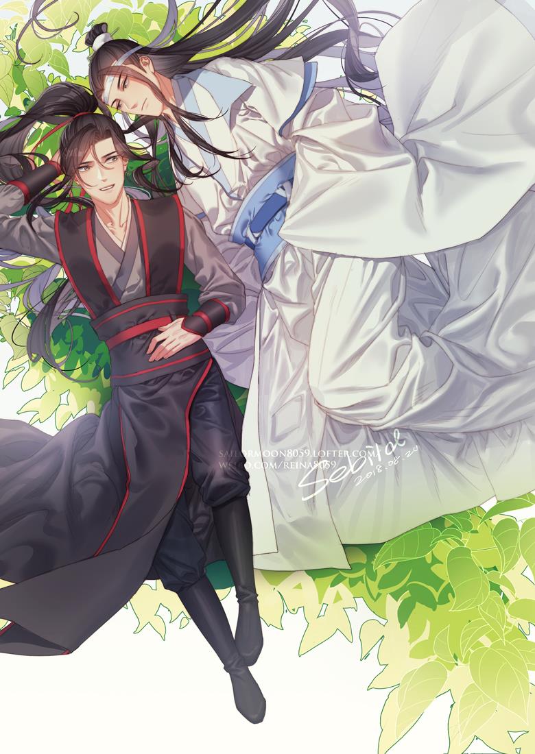 古风美男CP，魔道祖师高清插画图片