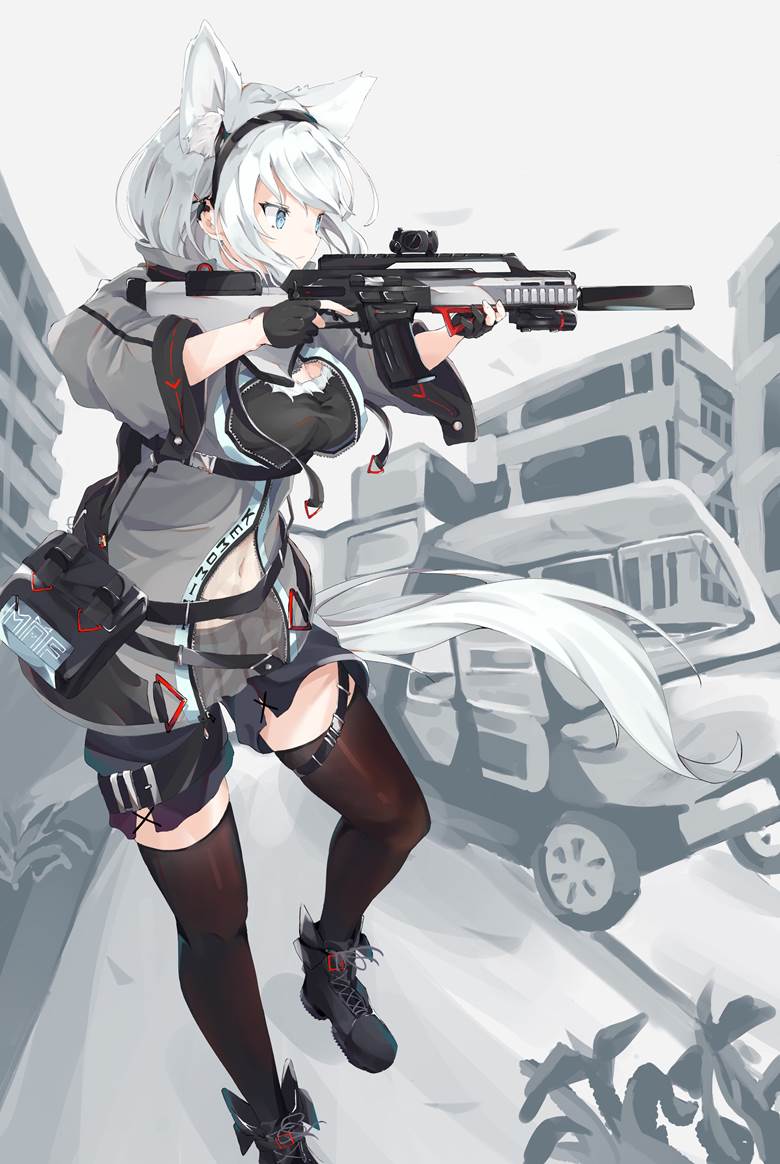拿枪姿势很帅的女生pixiv插画图片