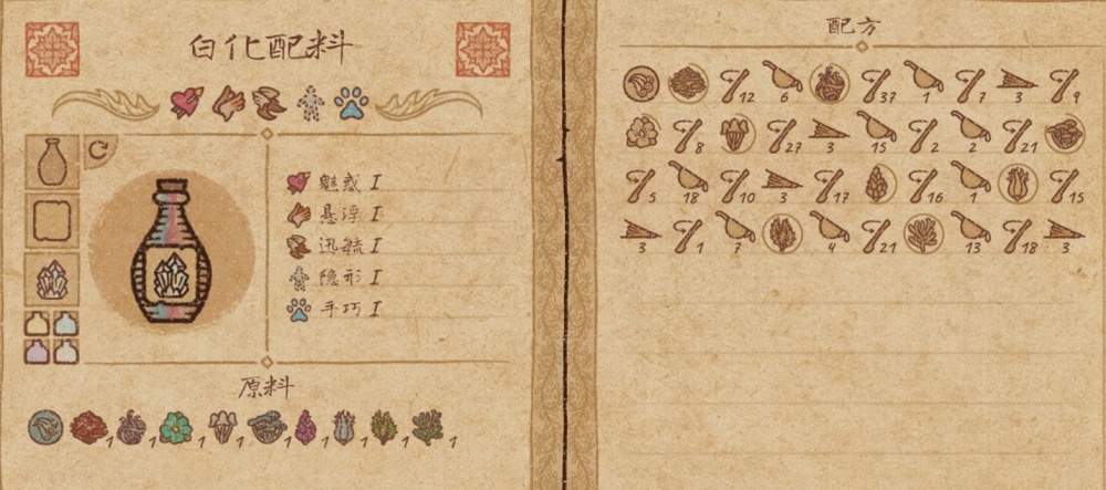 药剂工艺炼金模拟器白化配料配方分享