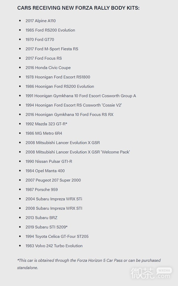 极限竞速地平线5拉力赛DLC新增车辆整理一览