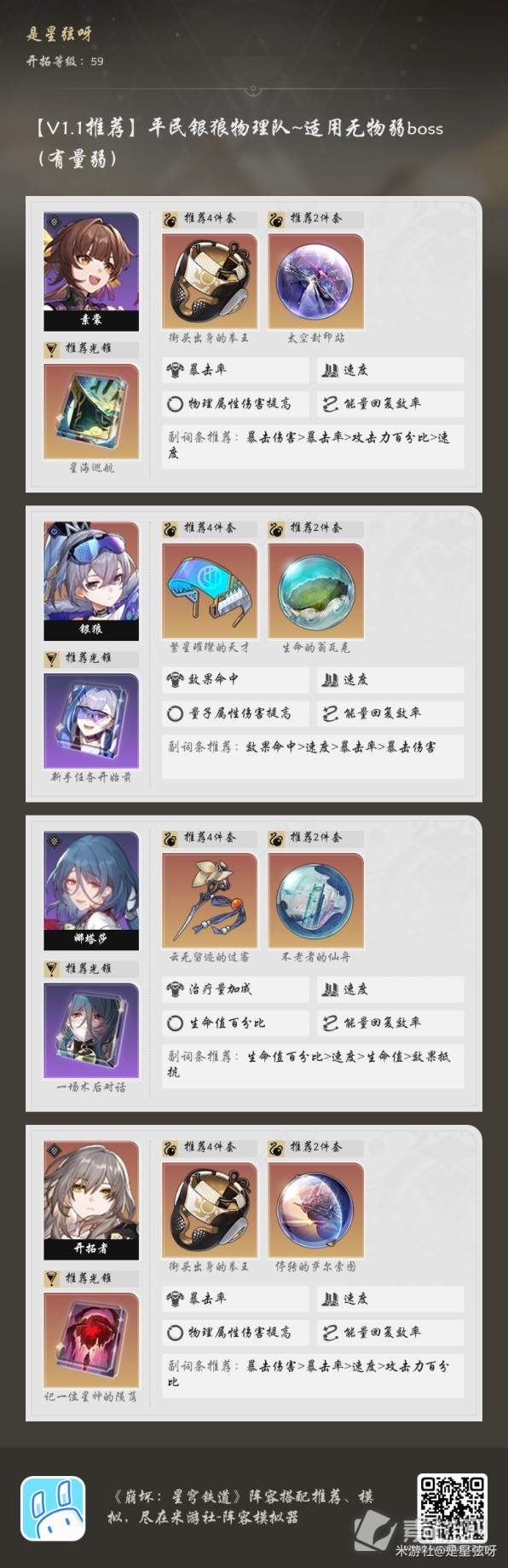 《崩坏星穹铁道》平民银狼物理队搭配推荐