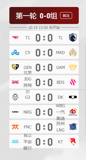 《LOL》S13全球总决赛瑞士轮赛程