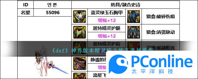dnf神界版本精灵骑士装备选择推荐dnf神界版本精灵骑士装备选择攻略