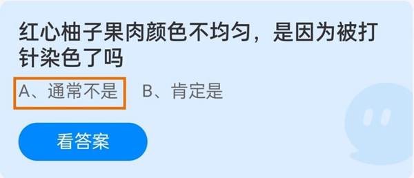 红心柚子果肉颜色不均匀是因为被打针染色了吗