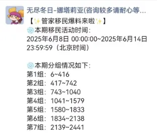 无尽冬日6月移民分组战力限制一览