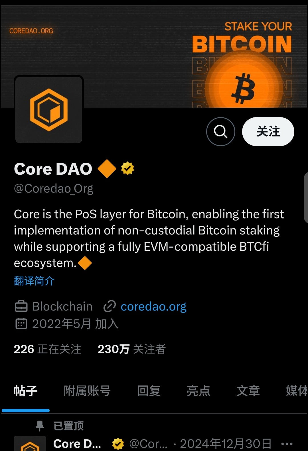 CORE币项目Twitter