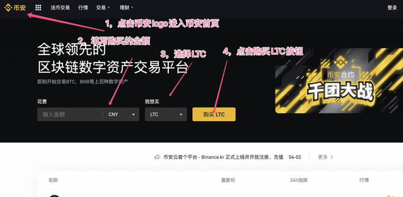 币安交易所莱特币LTC购买操作全教程