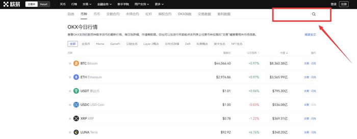 币种搜索示意图