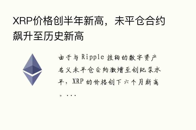 XRP价格创半年新高，未平仓合约飙升至历史新高