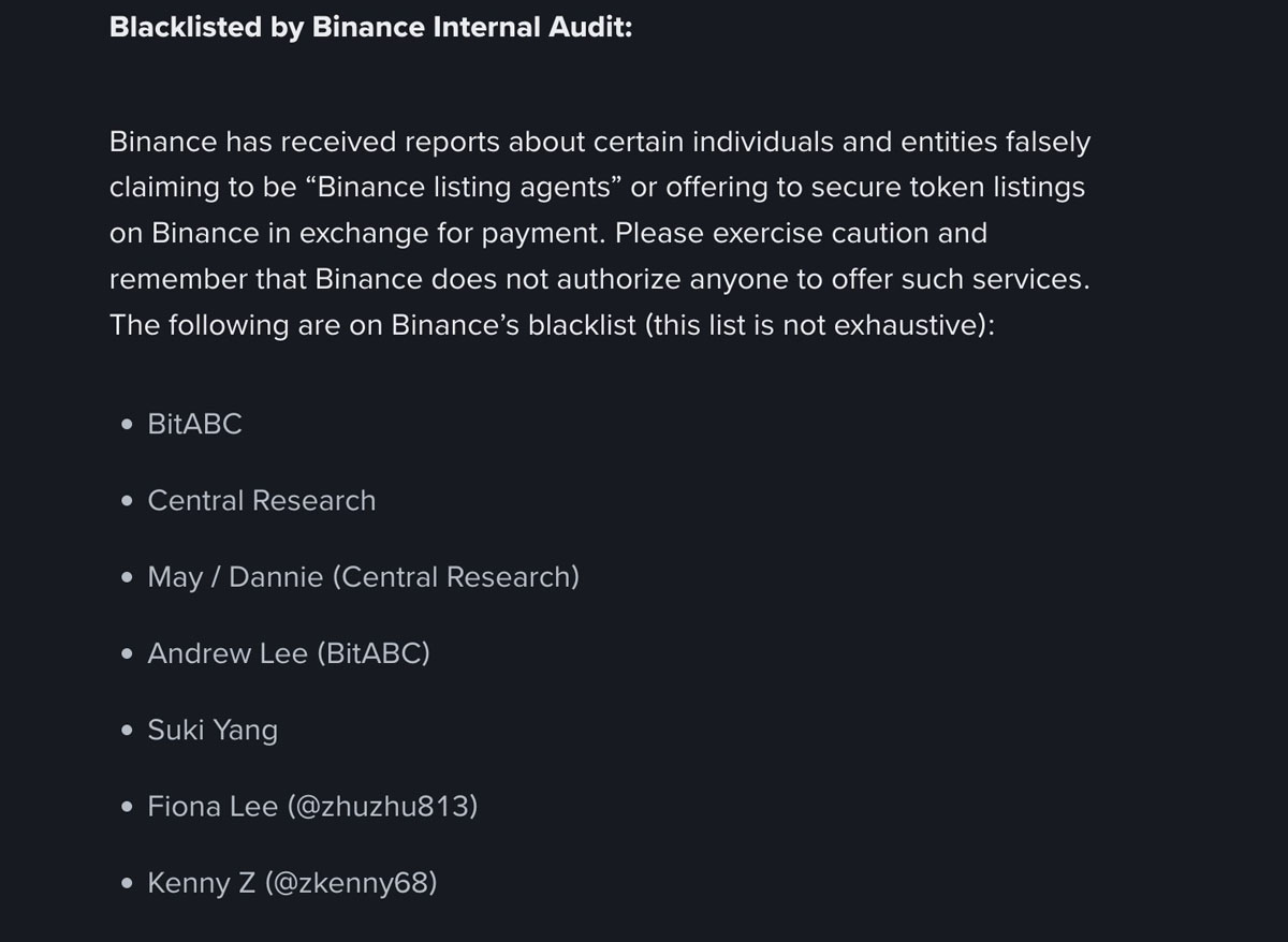 币安(BINANCE)指控虚假上市代理,最高提供500万美元举报奖励