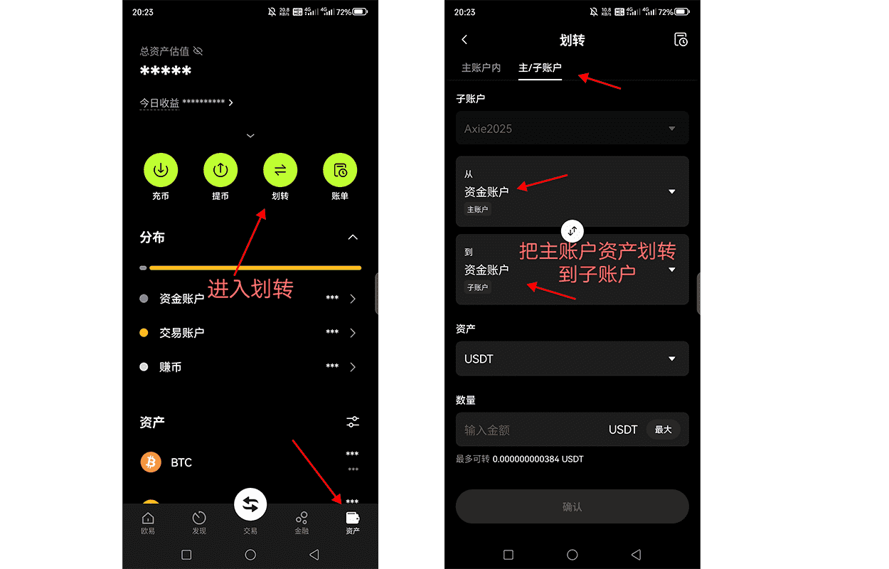 欧易子账户资金划转