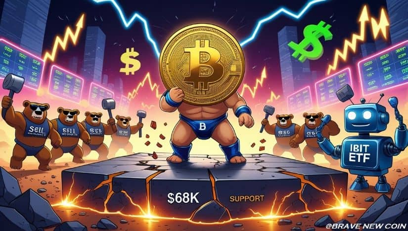 比特币(BTC)价格预测:BTC争夺6.8万美元支撑位,而IBIT在可能冲击7.4万美元流动性前保持谨慎