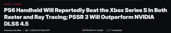 曝PS6掌机性能直逼主机级！超分技术力压DLSS