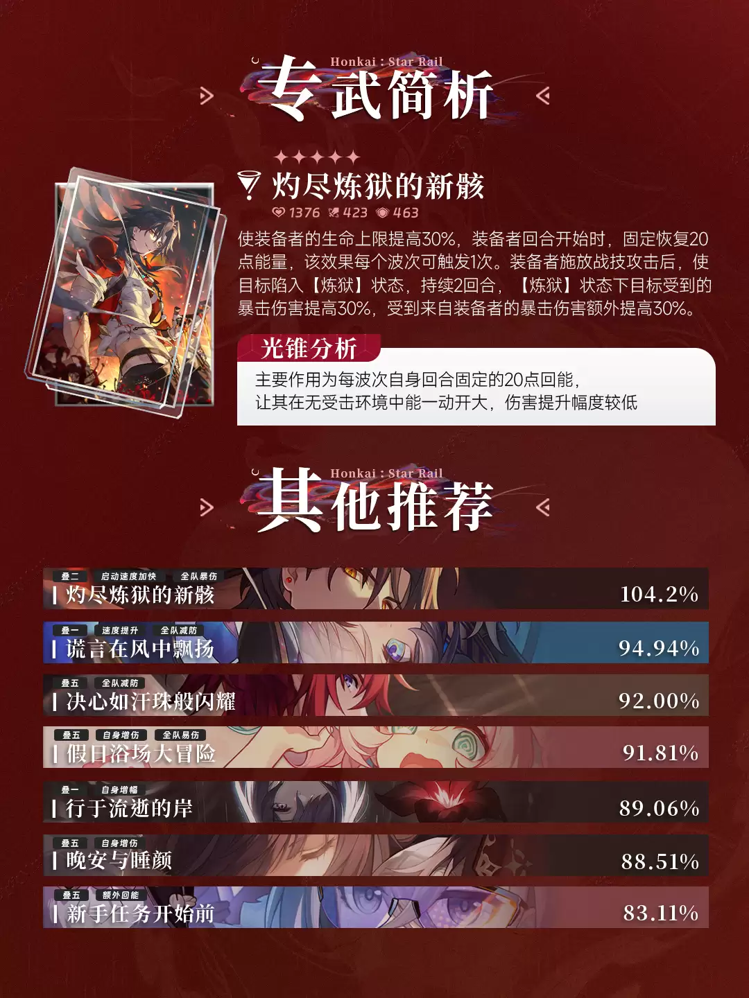 崩坏星穹铁道：千冶刃光锥推荐
