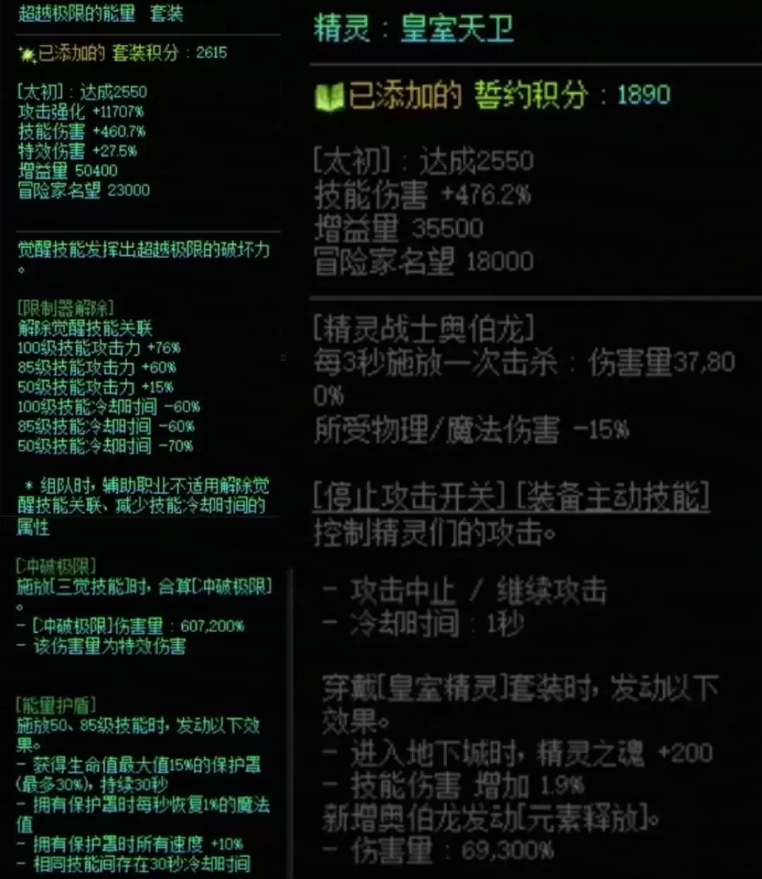 DNF究极能量加精灵国度：搭配属性一览