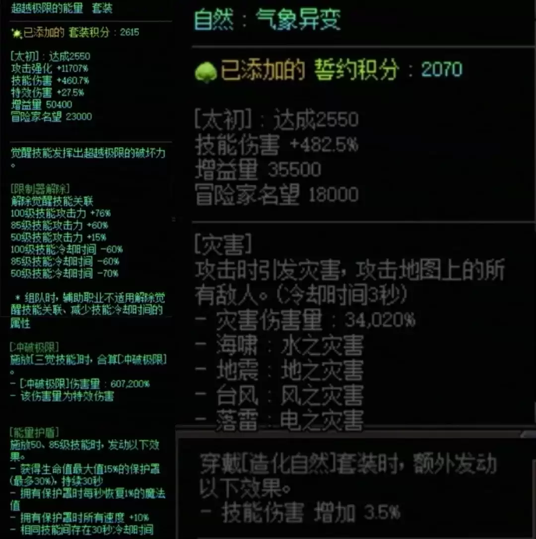 DNF究极能量加造化自然搭配属性总览