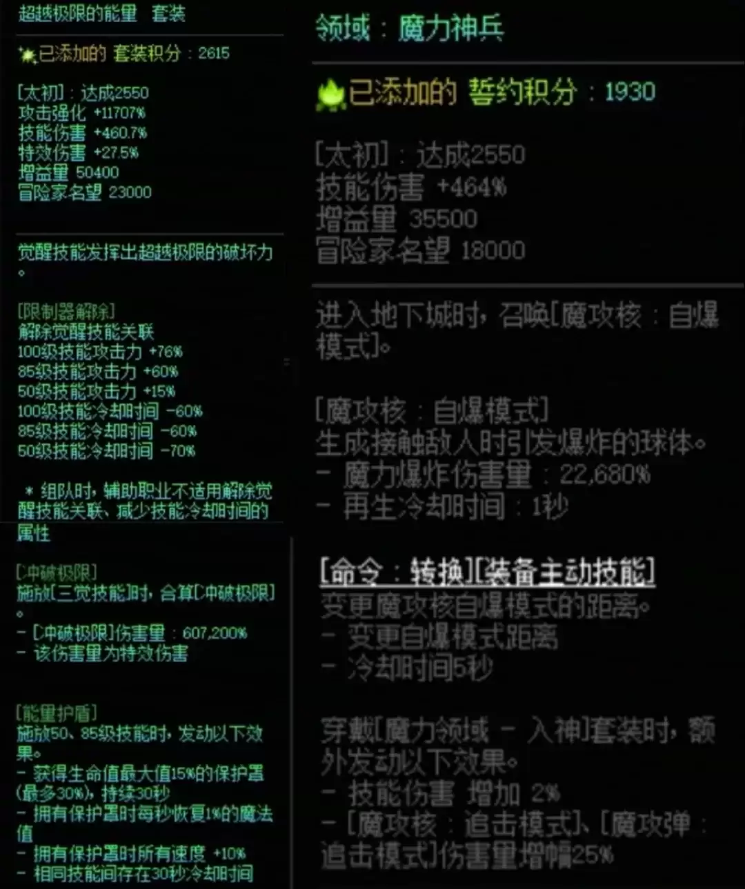 DNF究极能量加魔力领域搭配属性全览