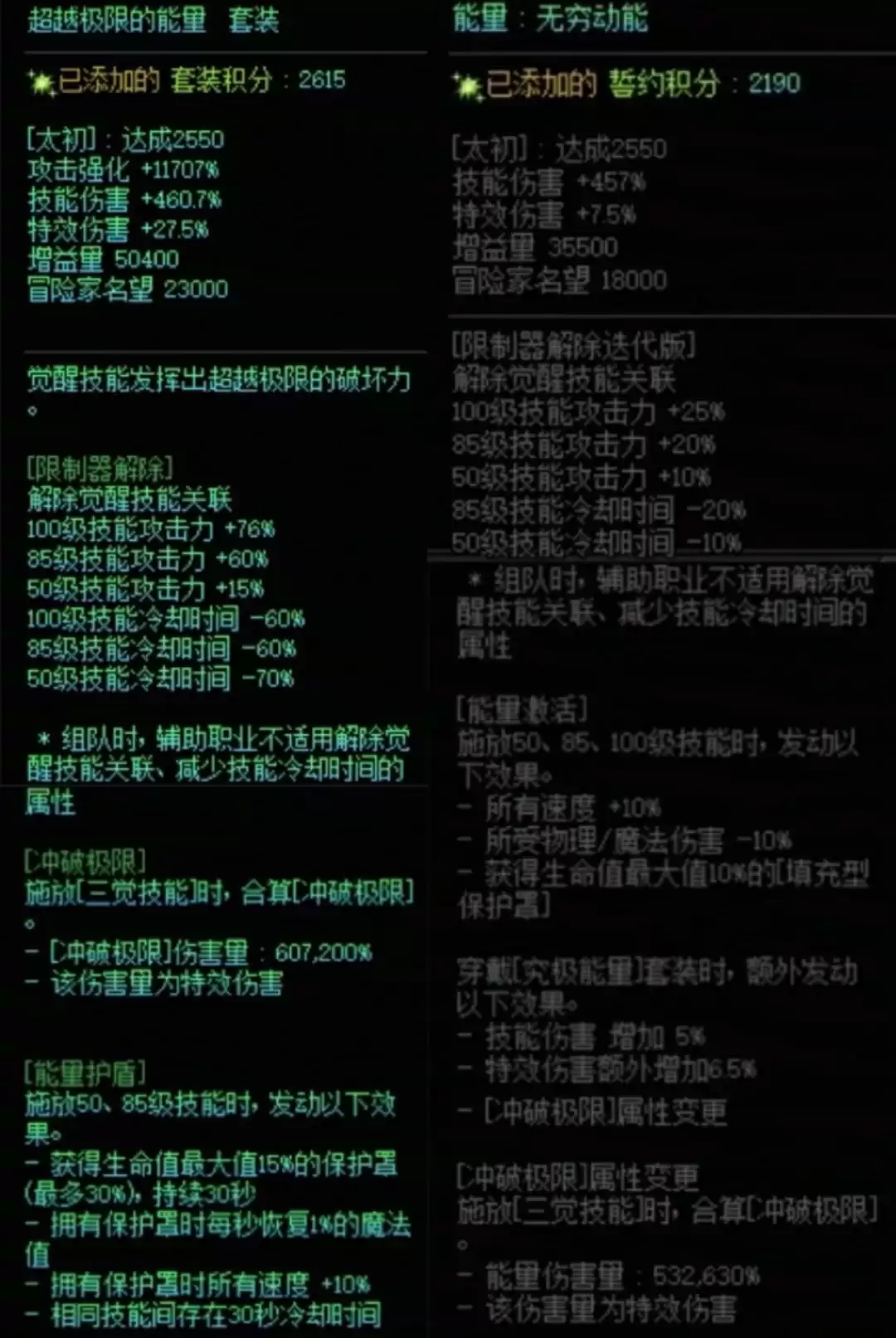 DNF究极能量加能量搭配属性一览