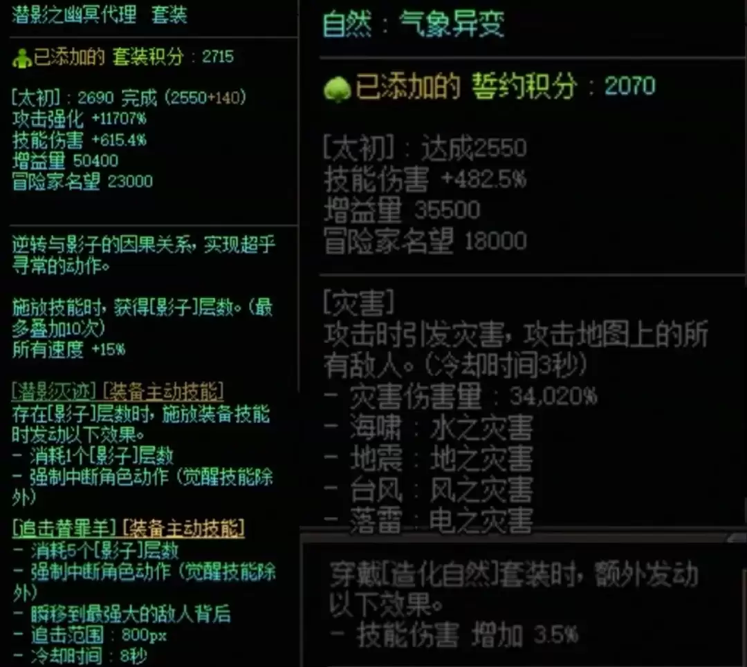 DNF潜影暗袭加造化自然搭配属性总览