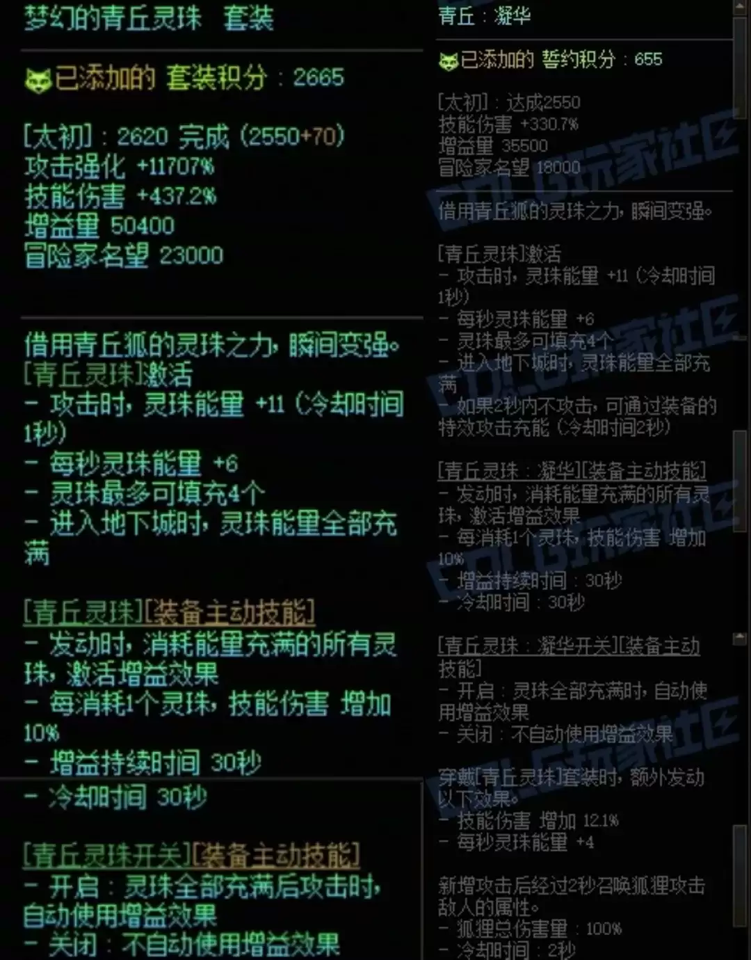 DNF青丘套加青丘中搭配属性一览