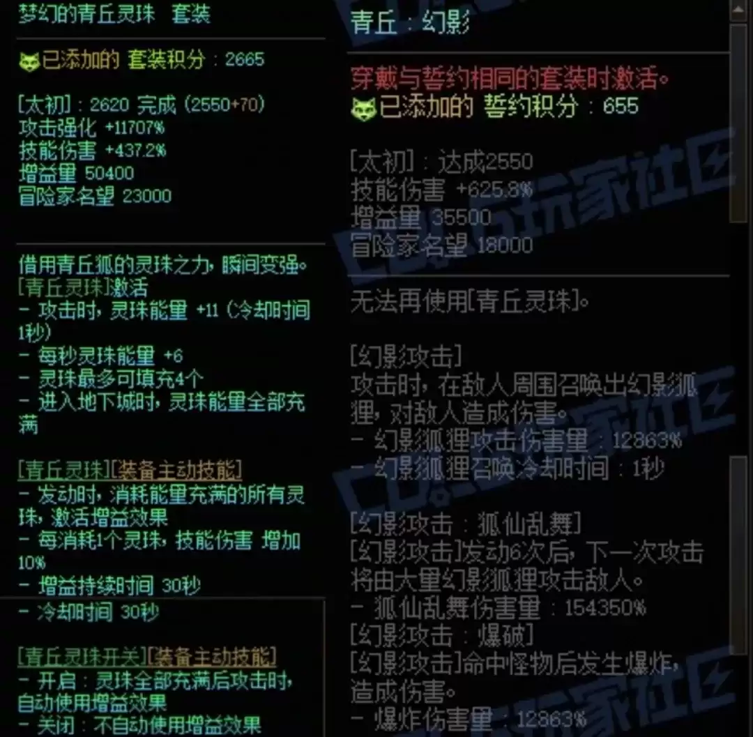 DNF青丘套加青丘左搭配属性全览