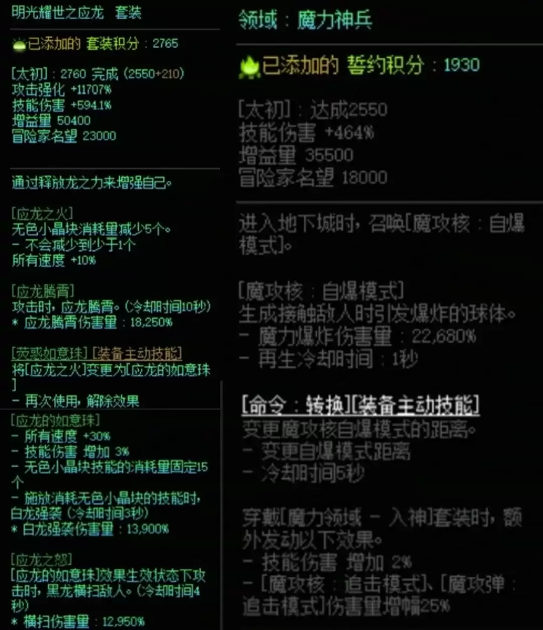 DNF龙战套加魔力搭配属性全览
