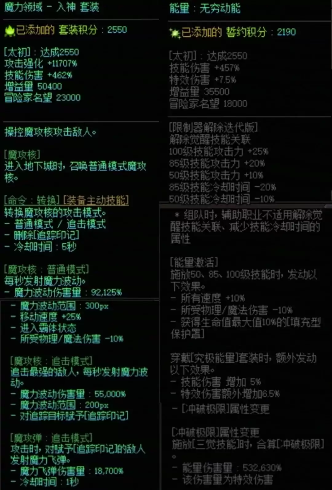 DNF魔力套加能量属性搭配一览