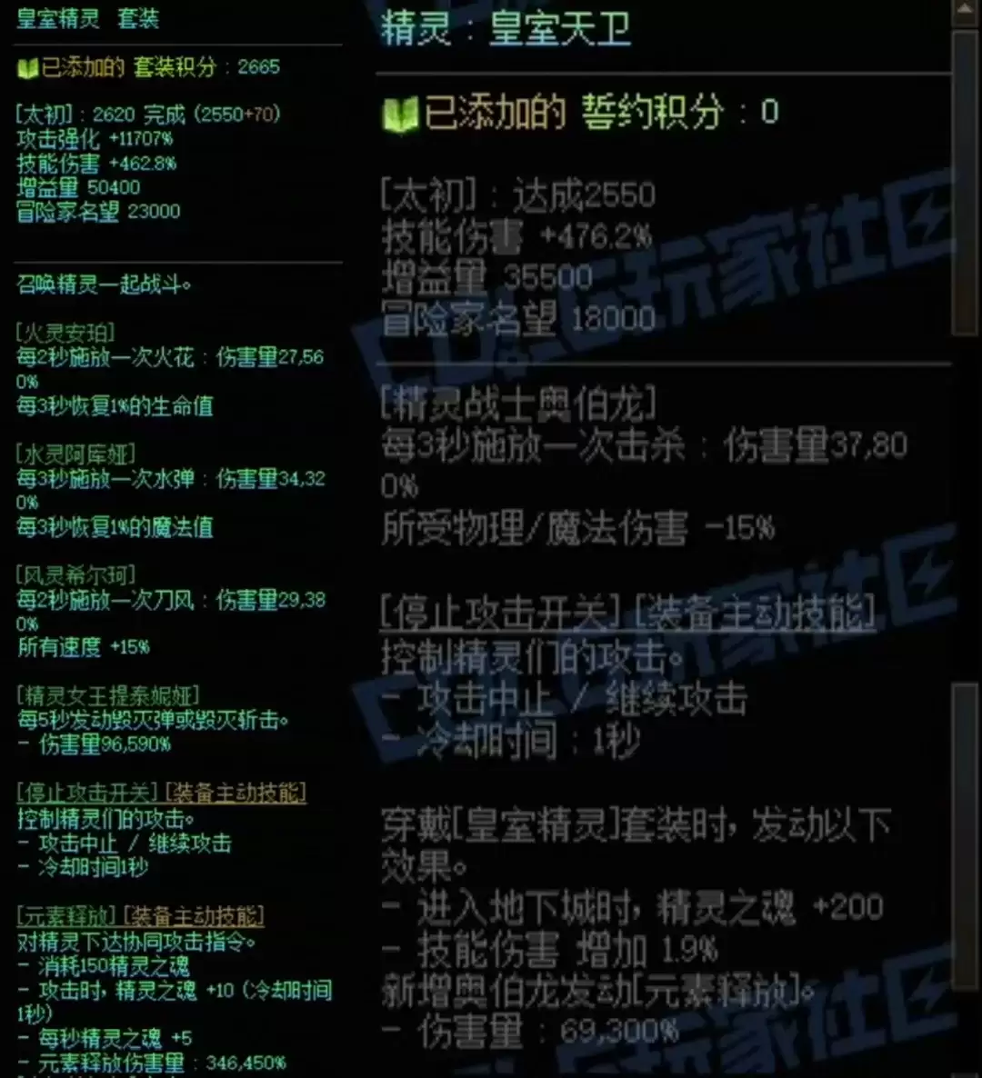 DNF精灵套加精灵誓约搭配属性一览