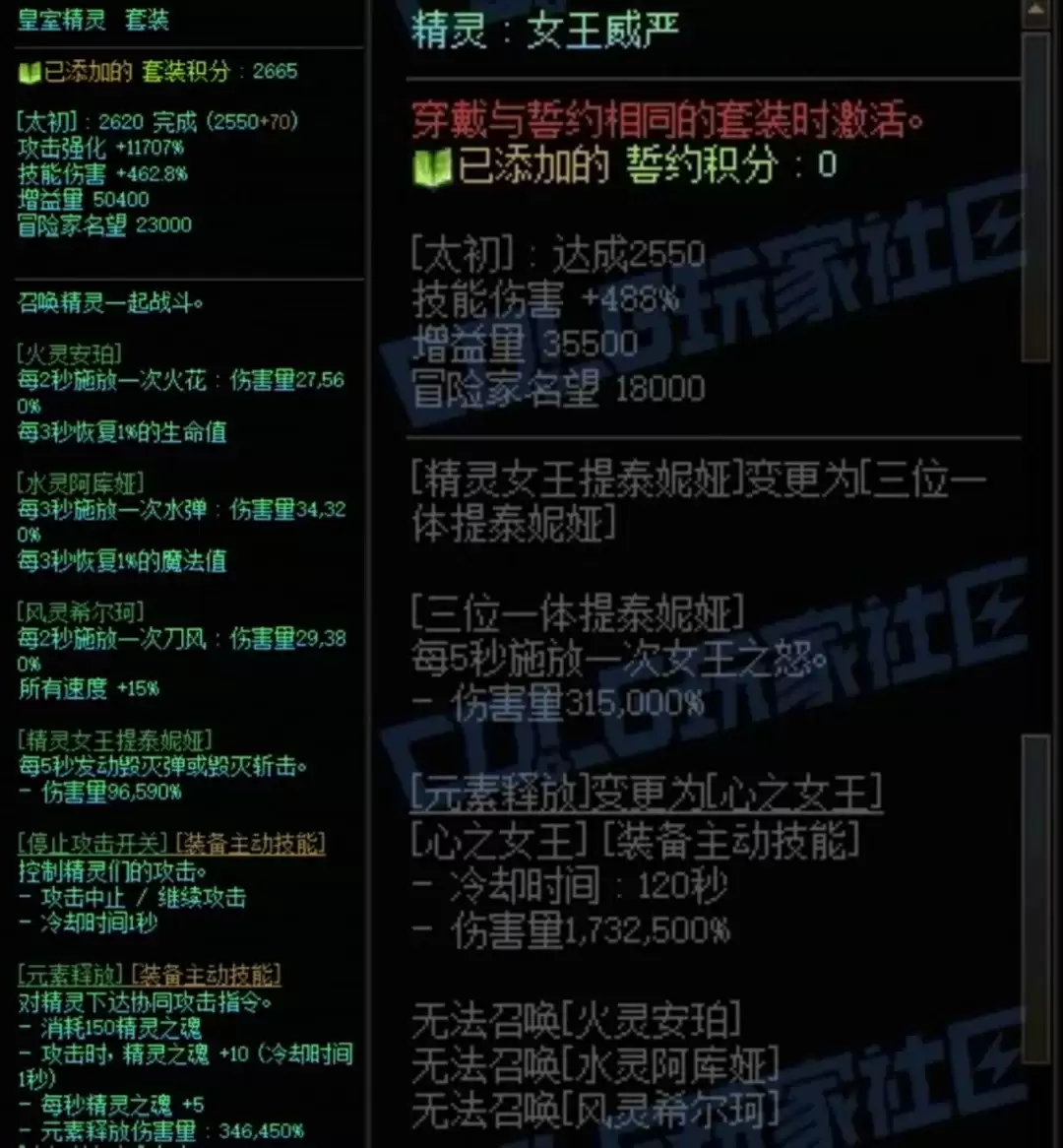 DNF精灵套与精灵誓约左搭配属性一览