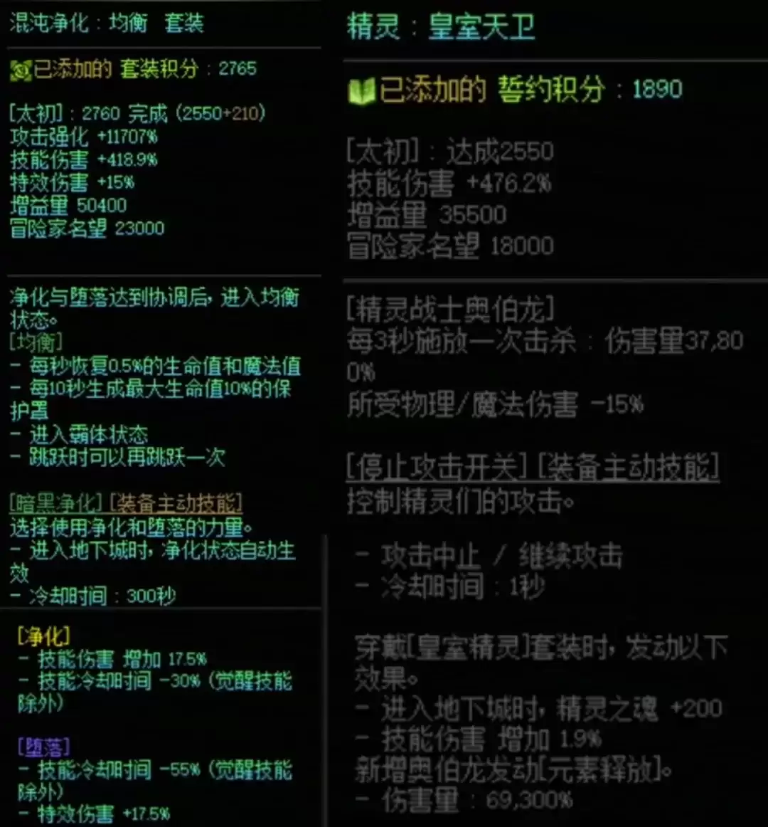 DNF混沌套加精灵搭配属性全览