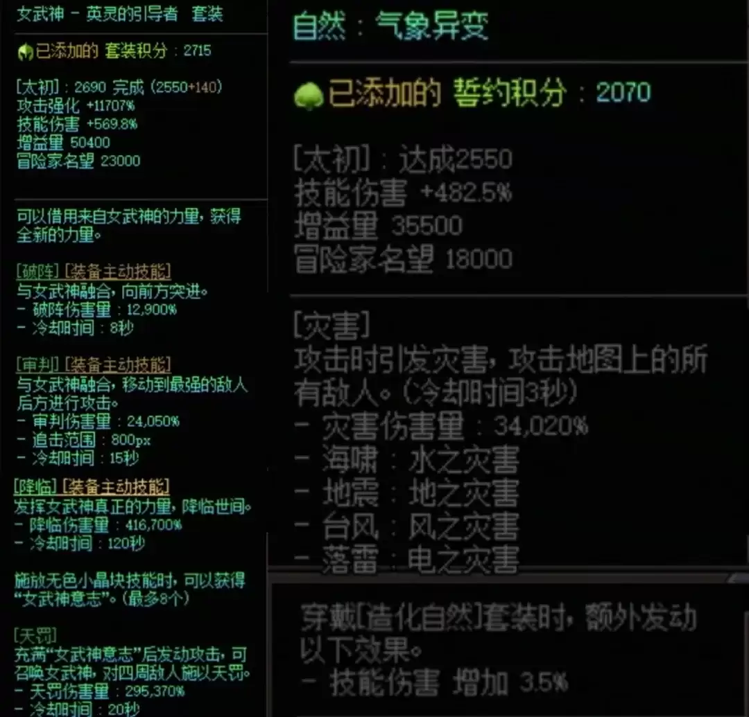 DNF女武神加自然搭配属性一览