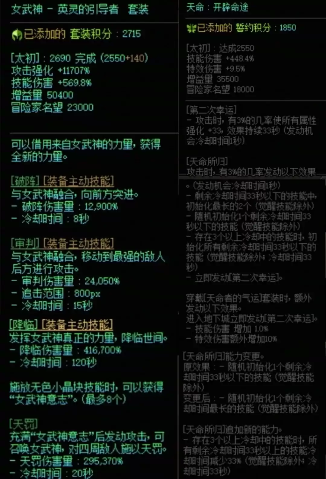 DNF女武神加天命搭配属性全览