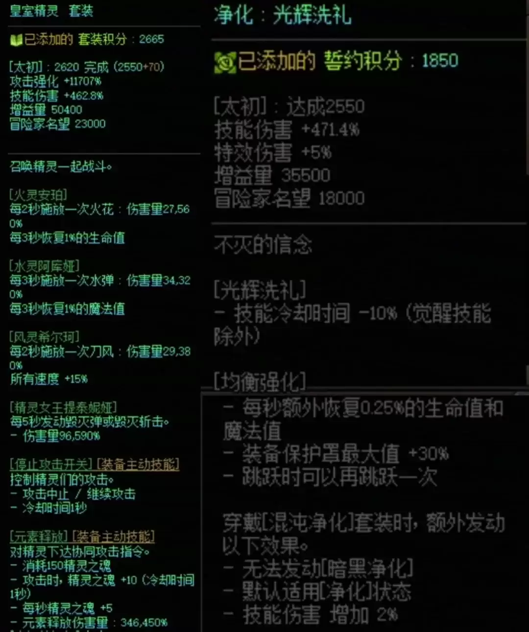 DNF精灵套与混沌搭配属性一览