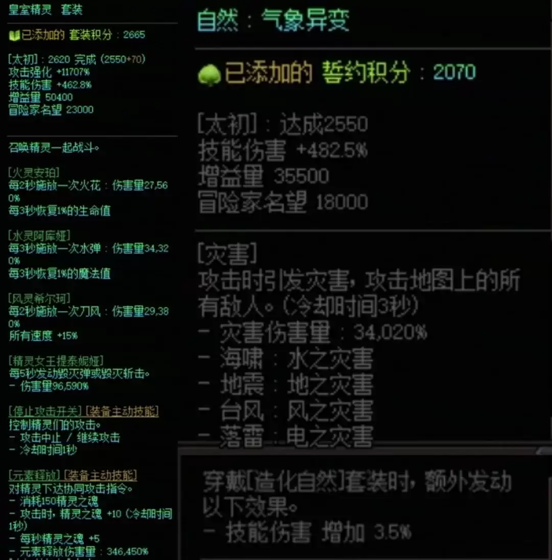 DNF精灵套和自然搭配属性一览