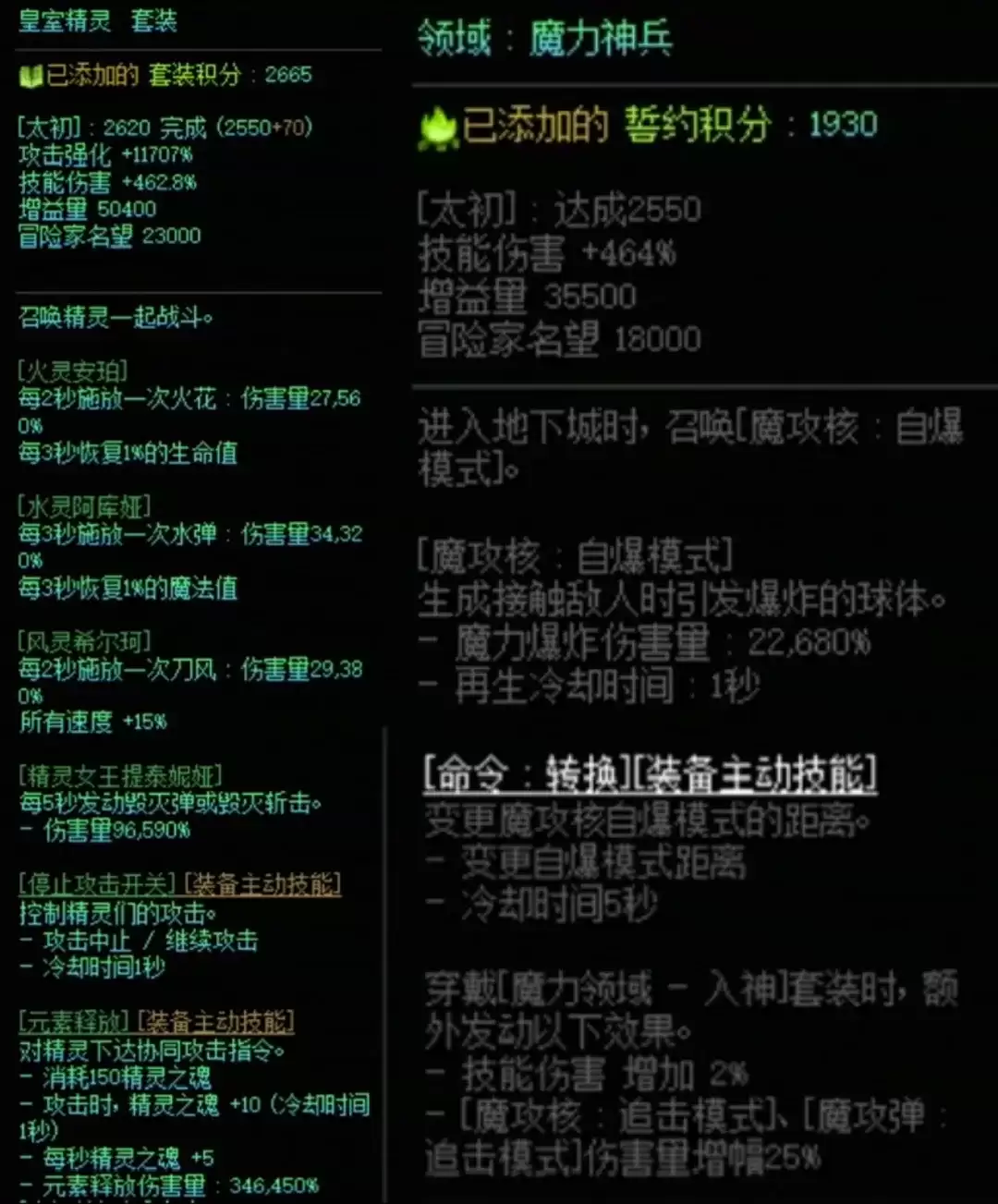 DNF精灵套及魔力搭配属性一览