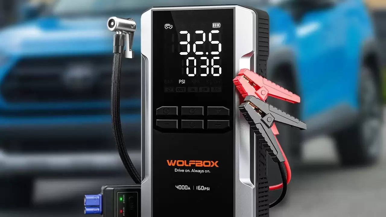 Wolfbox 4000A三合一无绳应急启动电源、充气泵及24,000mAh充电宝现享4折优惠