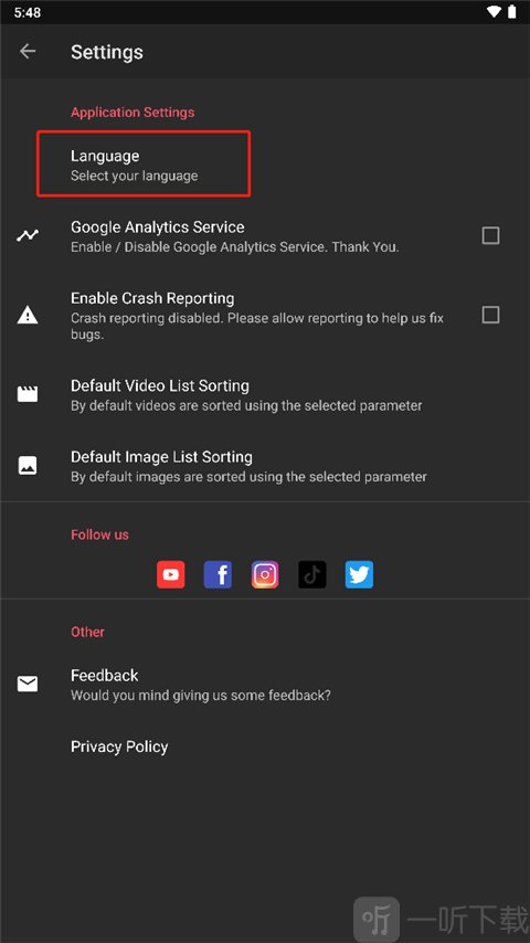 AndroVid语言设置界面