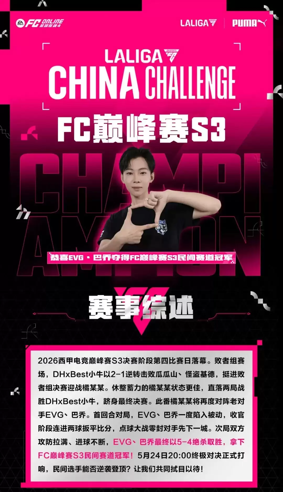 《FC ONLINE》【赛事】成功卫冕！EVG丶巴乔蝉联FC巅峰赛S3民间赛道桂冠