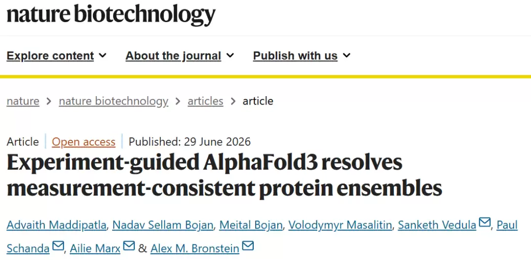 Nat. Biotechnol. | 实验引导AlphaFold3：解析与实验测量高度吻合的蛋白质构象集合