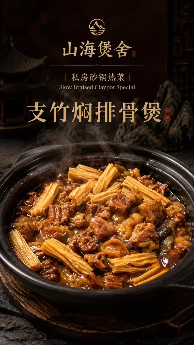 高级中式砂锅美食海报